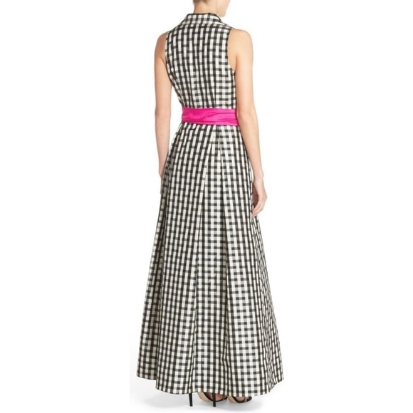 Eliza J Gingham Checkered Hot Pink Sash Button Down Sleeveless Dress NWOT 4 - Picture 2 of 16